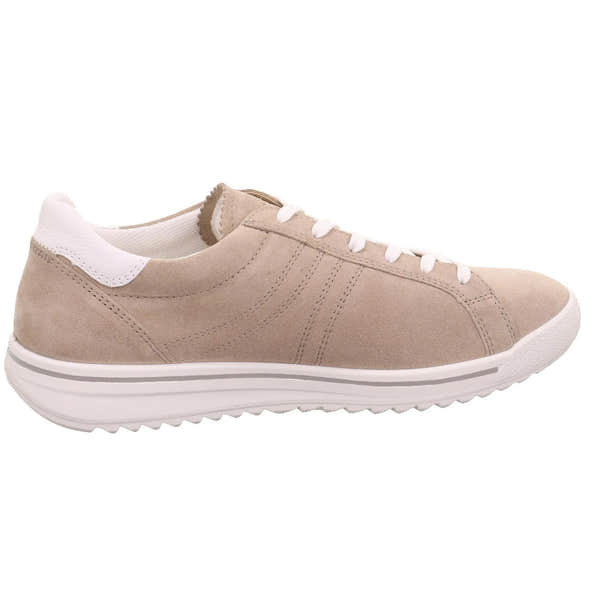 Legero Alia beige leather and textile lace-up women's casual shoes with white accents and textured sole.