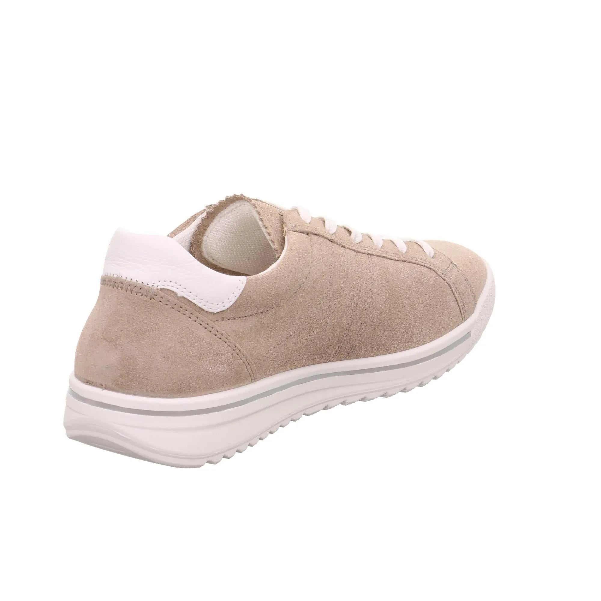 Legero Alia beige mix of leather and textile lace-up shoes with white sole, modern casual style for women.