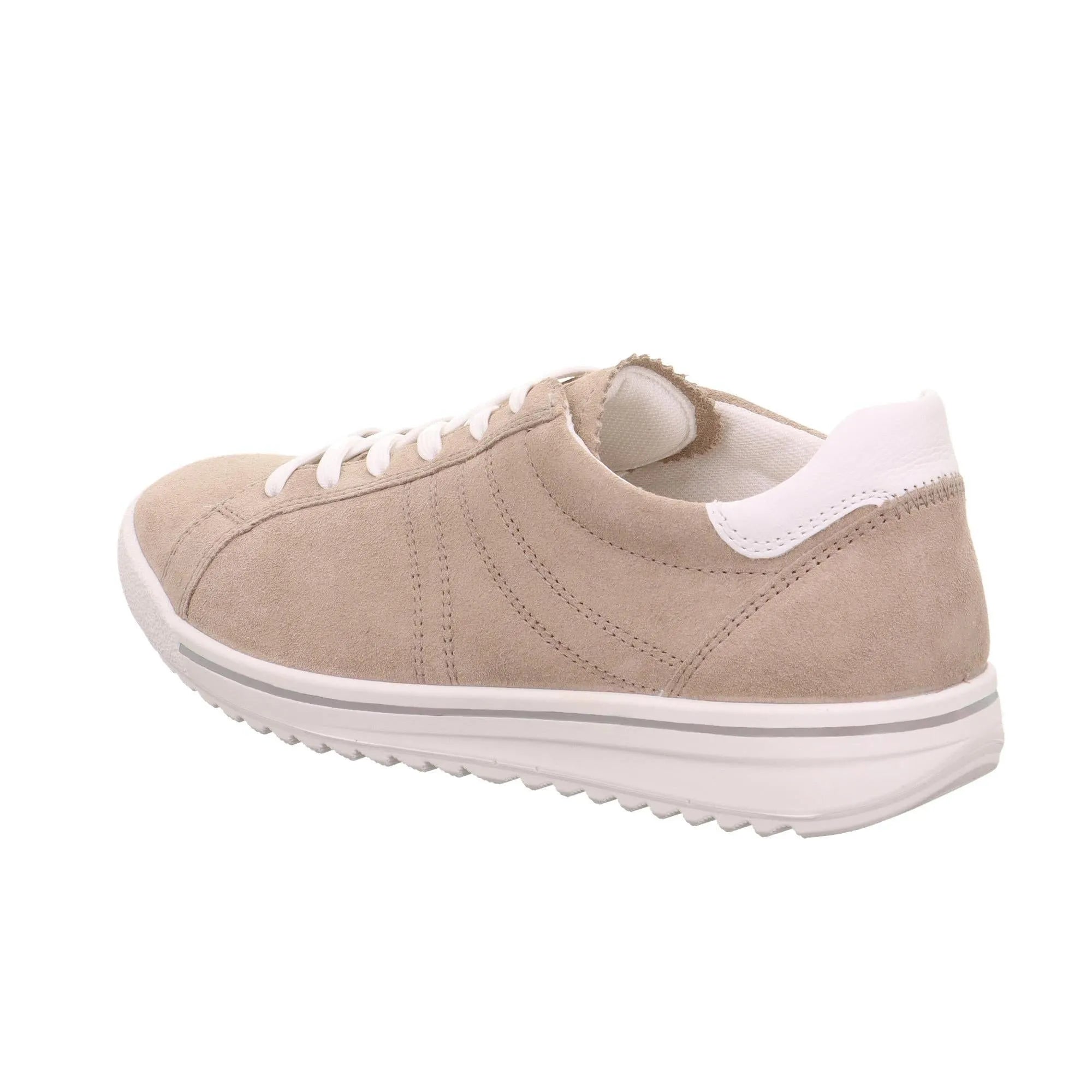 Legero Alia beige leather and textile lace-up shoe for women, with a white sole and heel accent, in a casual style.