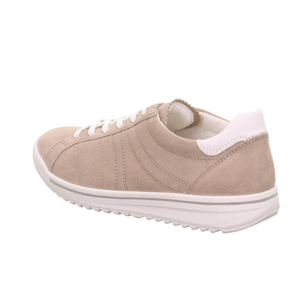 Legero Alia beige leather and textile lace-up shoe for women, with a white sole and heel accent, in a casual style.