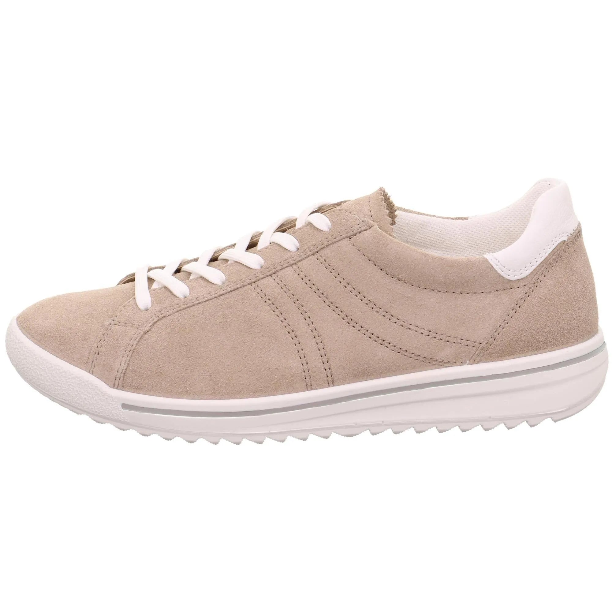 Legero Alia beige leather and textile lace-up shoe with white sole and details, designed for women.