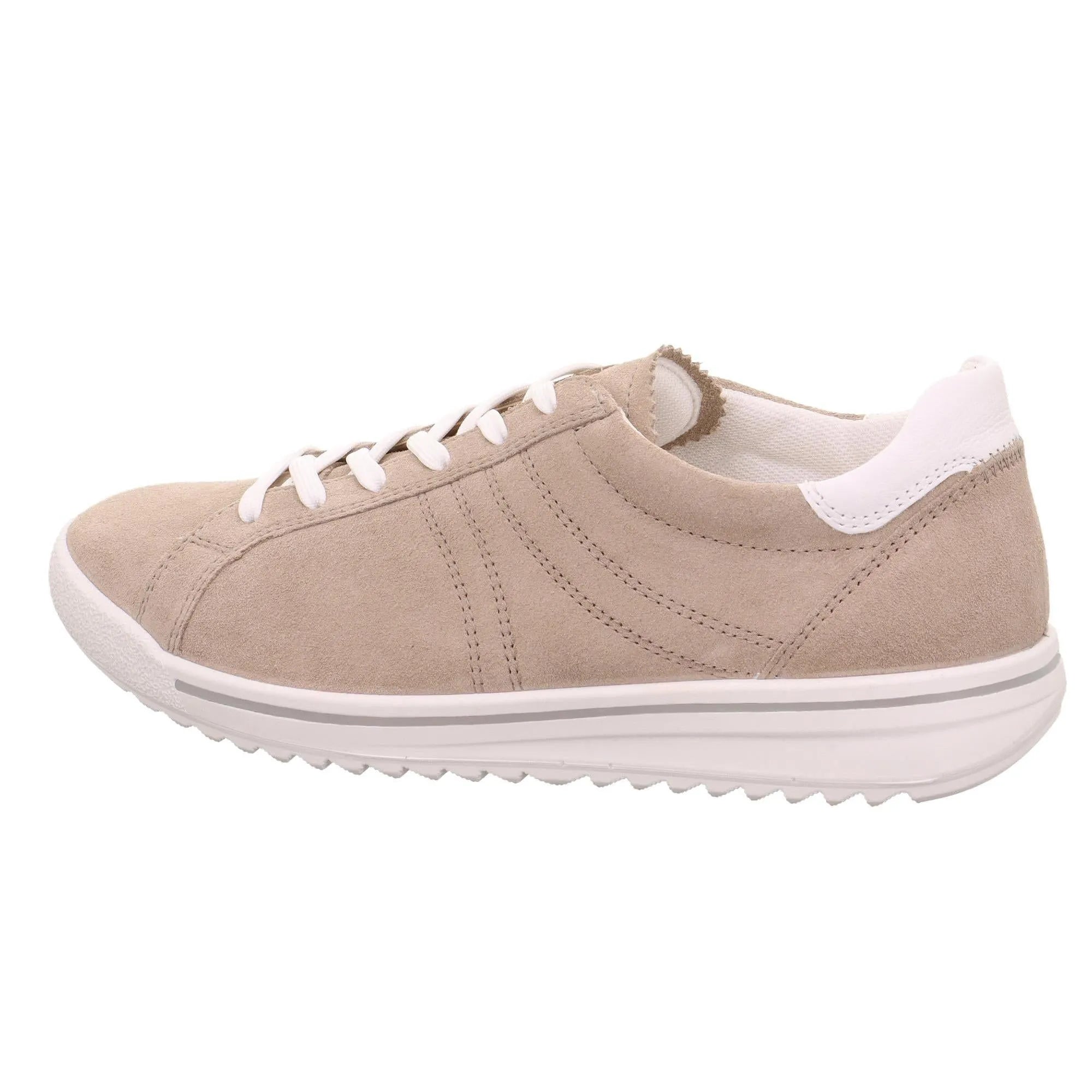 Legero Alia beige leather and textile lace-up shoes with white accents and a cushioned, ridged sole.