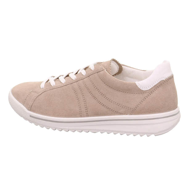 Legero Alia beige leather and textile lace-up shoes with white accents and a cushioned, ridged sole.