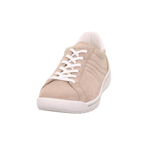 Legero Alia beige leather and textile lace-up shoe for women, with white sole and white laces.
