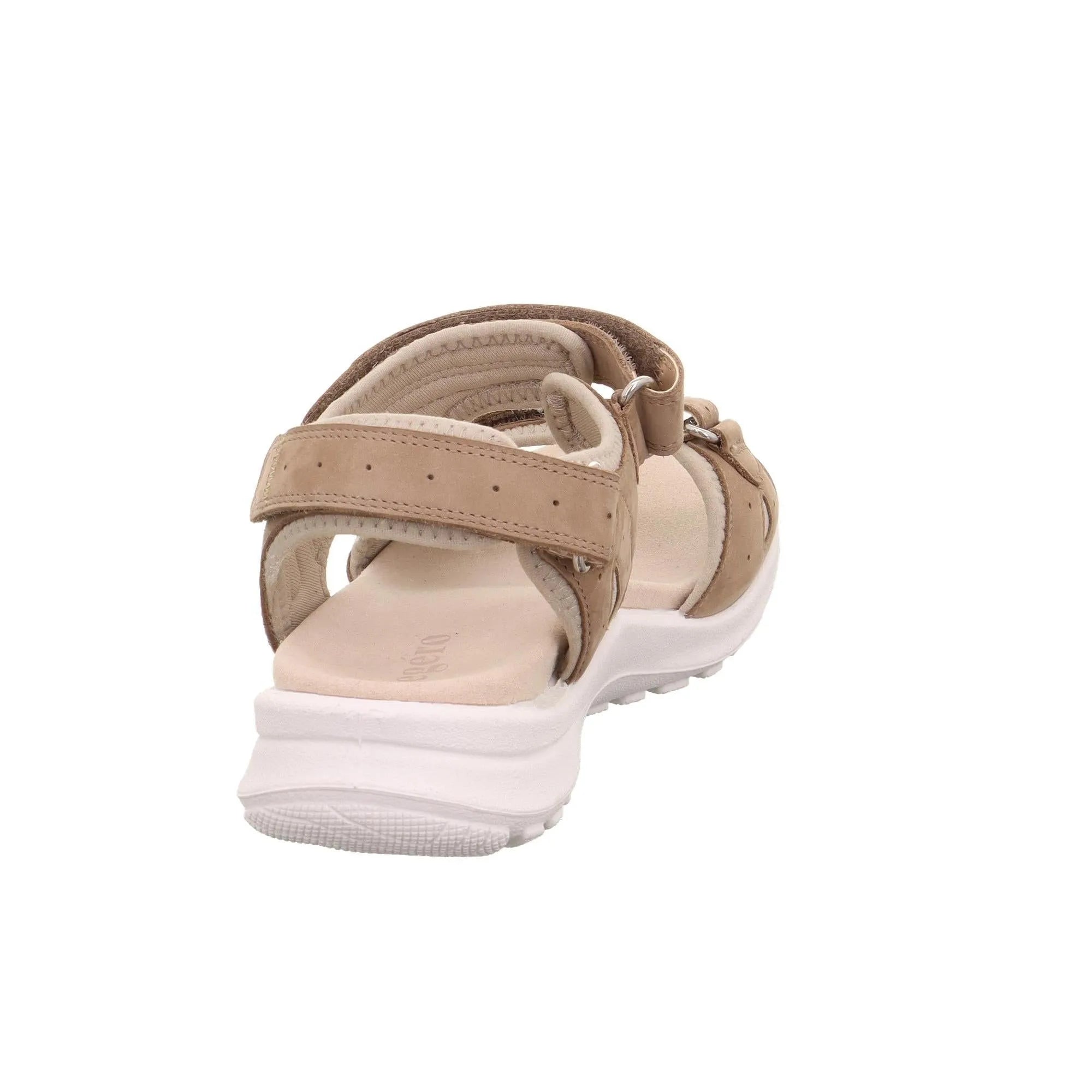 Legero Siris beige leather sandal with touch fastenings, padded straps, and a white chunky sole.