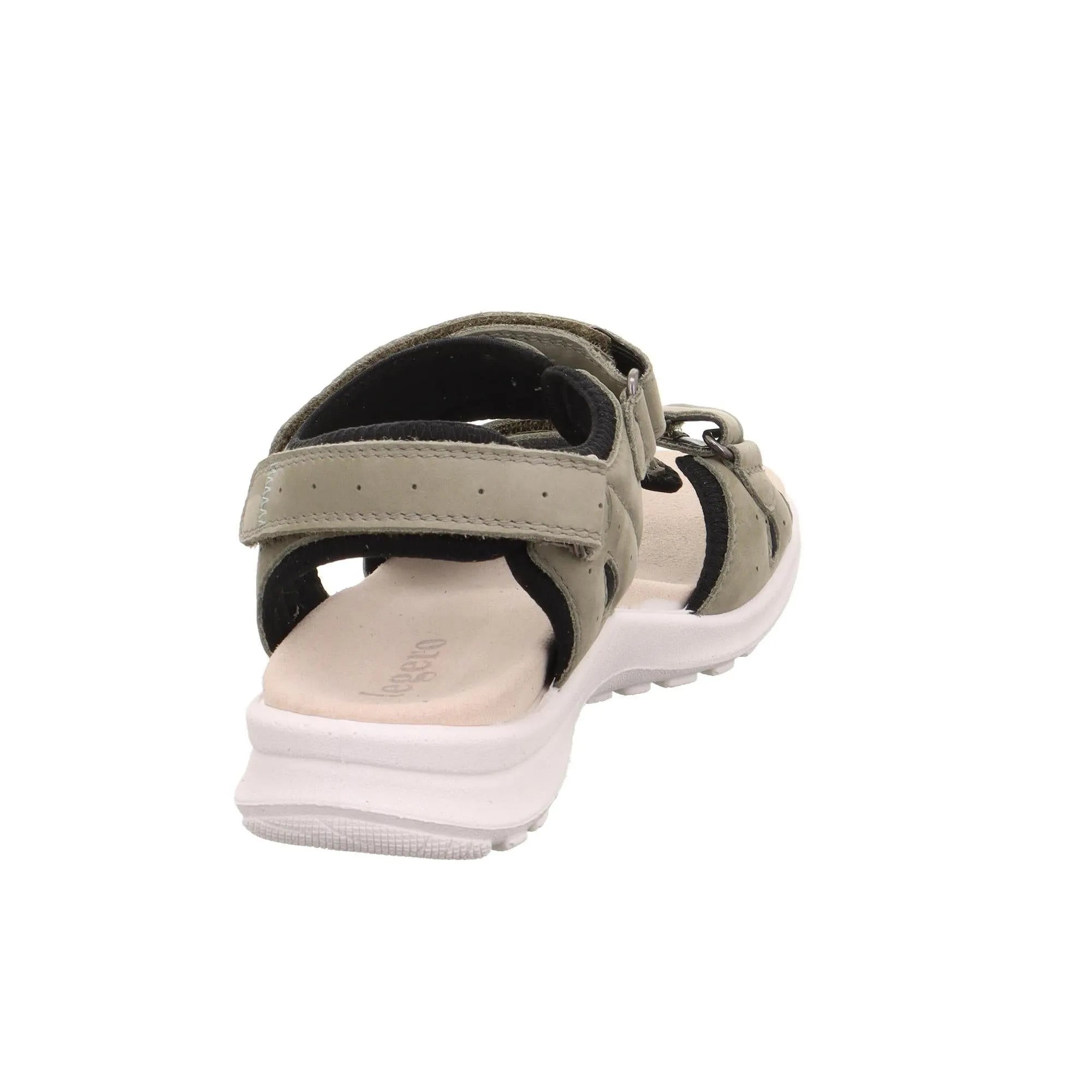 Legero Siris multi-leather touch fastening sandal with beige and black detailing, padded sole, and adjustable straps.