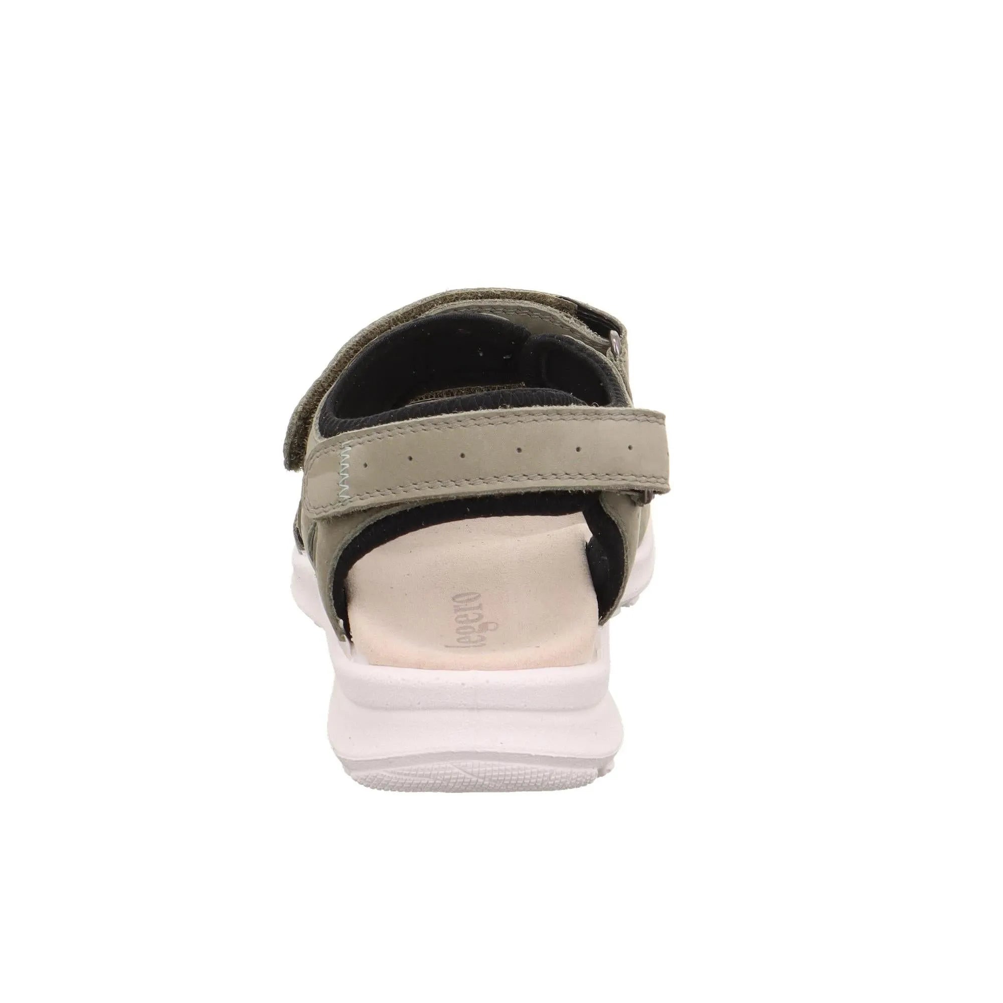 Legero Siris Pino women's multi leather sandals with touch-fastening straps and white sole, back view.