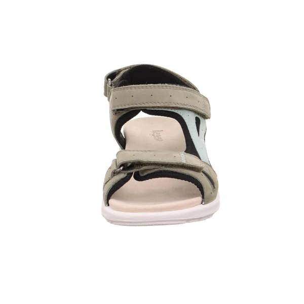 Legero Siris Pino ladies multi leather touch-fastening sandals with black and beige straps, open toe, and white sole.