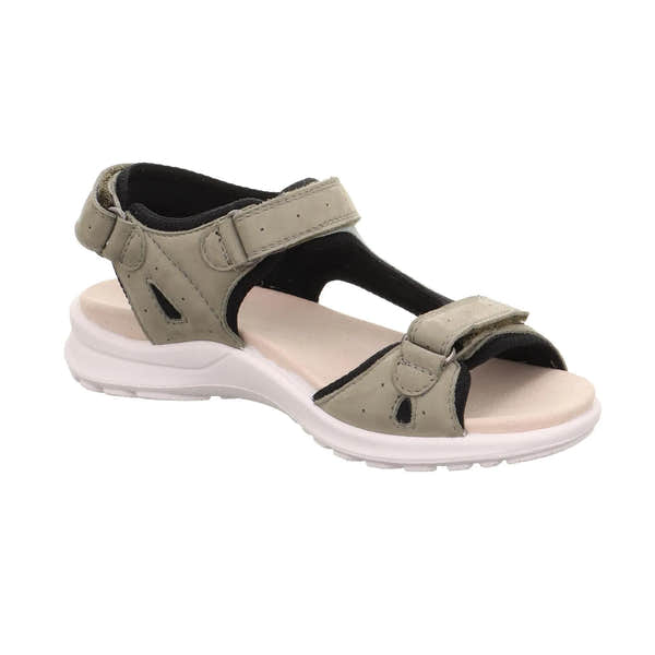 Legero Siris ladies' multi-color leather sandals with touch fastening straps and a white sole.
