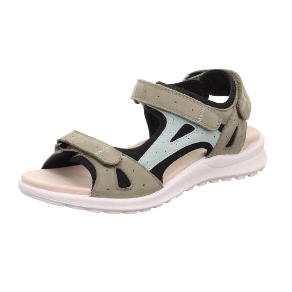 Legero ladies' multi-color leather touch-fastening sandals with open toe, straps, and cushioned sole.