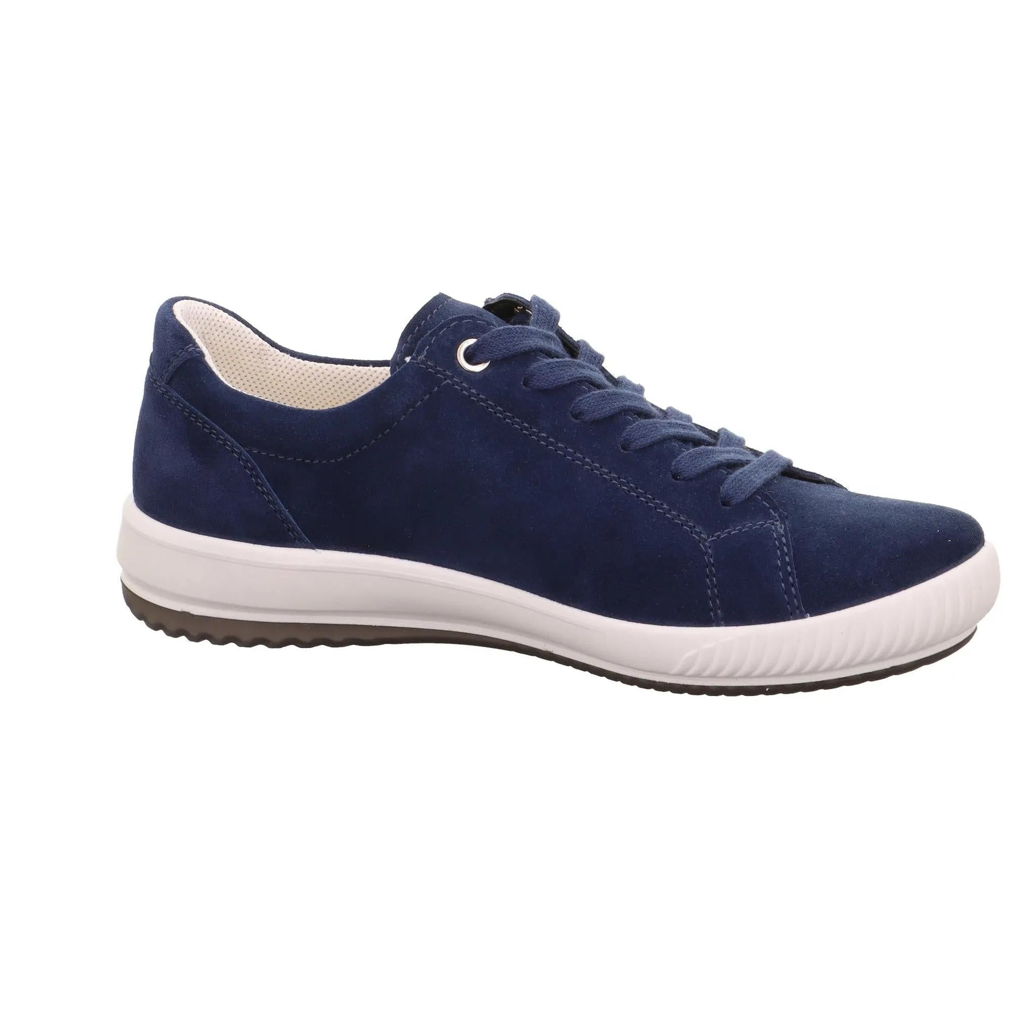 Legero Tanaro 5.0 ladies' blue suede trainers with zip and lace-up closure, white rubber sole, and breathable interior.