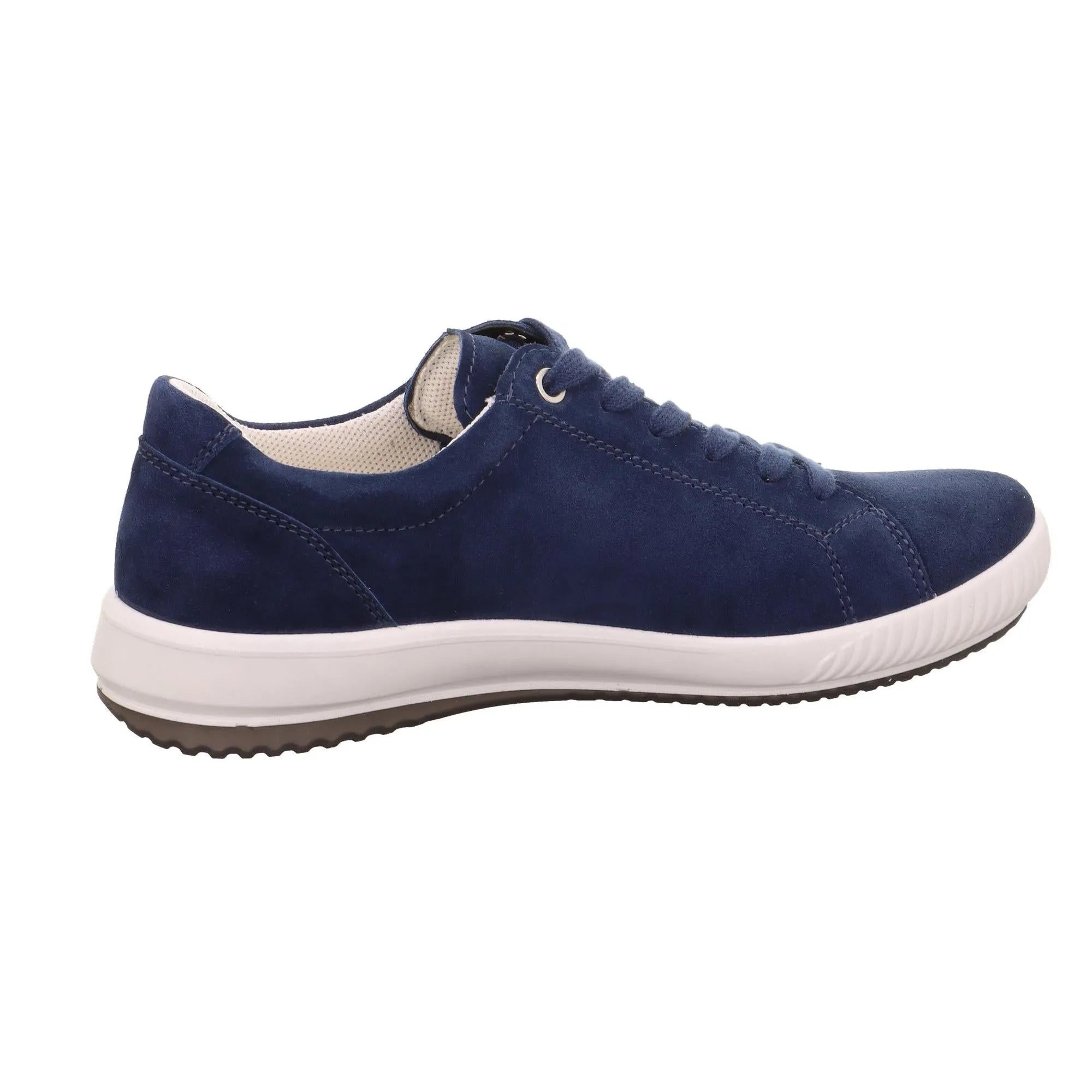 Legero Tanaro 5.0 ladies’ blue suede trainers with zip and lace fastening, white and black rubber sole.