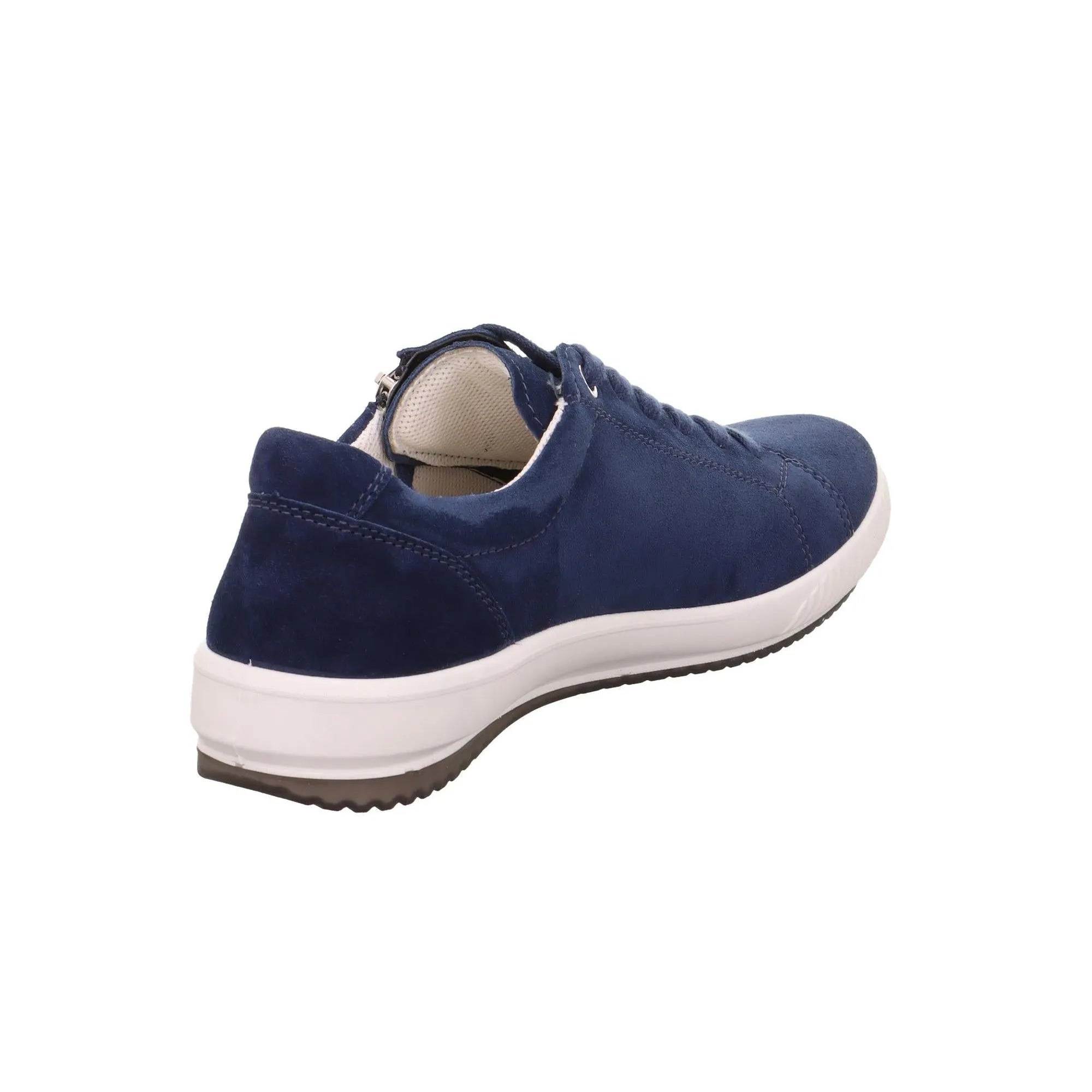 Legero ladies blue suede trainers with zip and lace-up closure, white rubber sole, and casual stylish design.