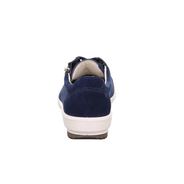 Legero Tanaro 5.0 ladies' blue suede trainers with zip and lace closures, cushioned interior, and white midsole.
