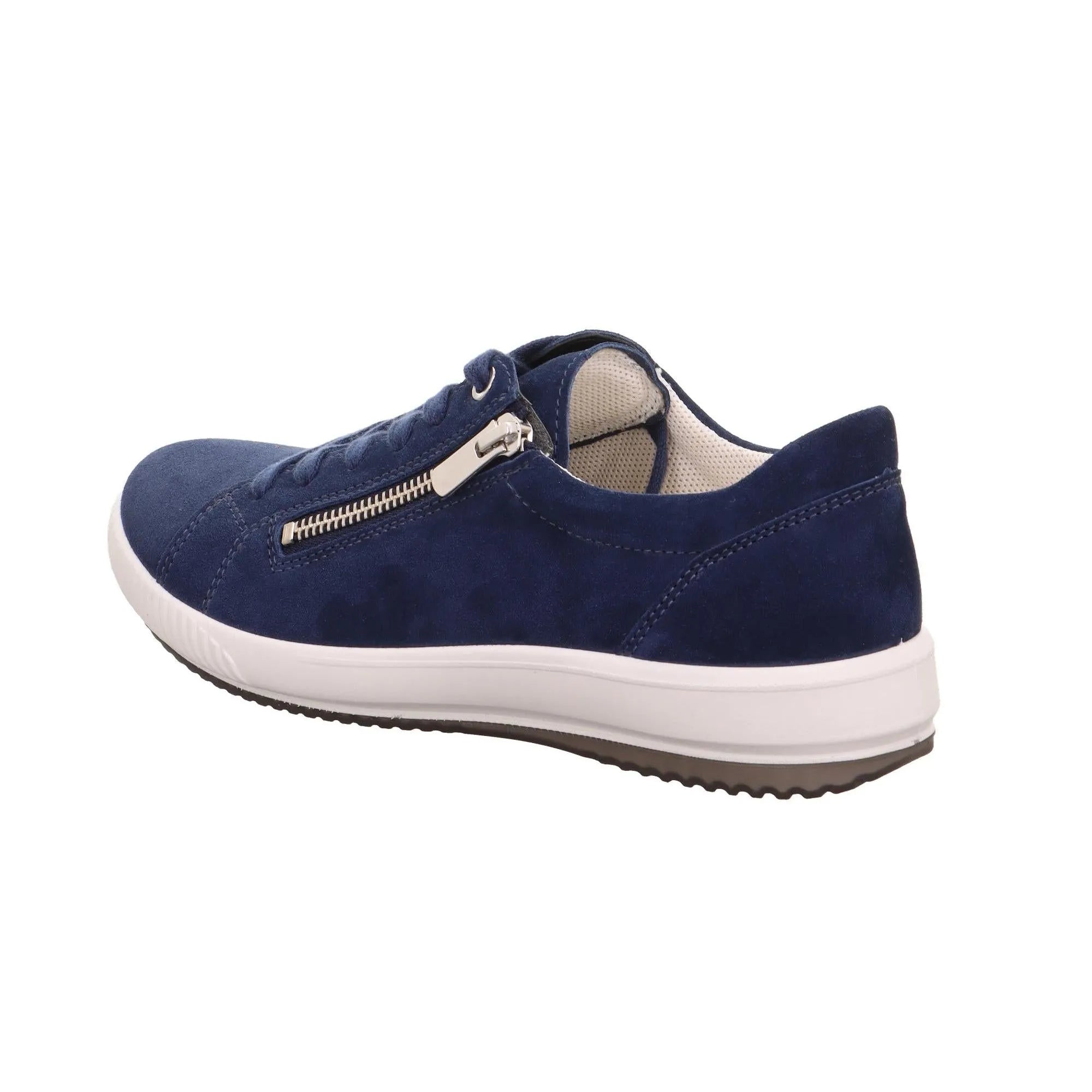 Legero Tanaro 5.0 ladies' blue suede trainers with zip and lace-up closure, white midsole, and sporty design.