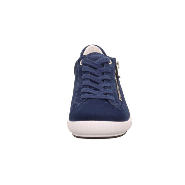 Legero Tanaro 5.0 women's blue suede trainers with lace-up and zip closure, white rubber sole, stylish and comfortable footwear.
