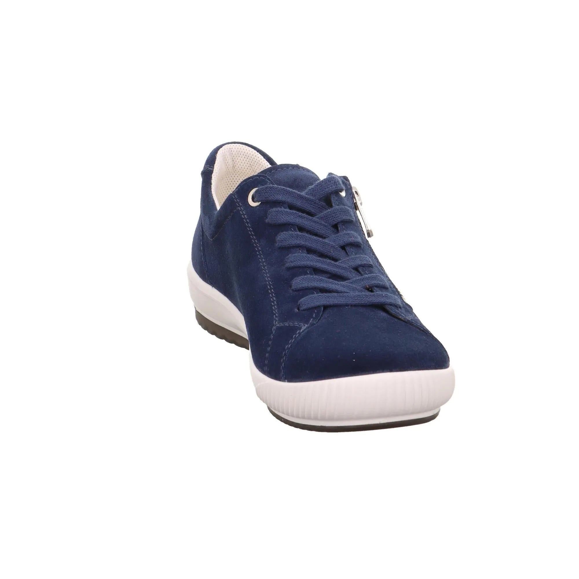 Legero Tanaro 5.0 women's blue suede trainers with lace-up and zip closure, white sole, casual footwear.