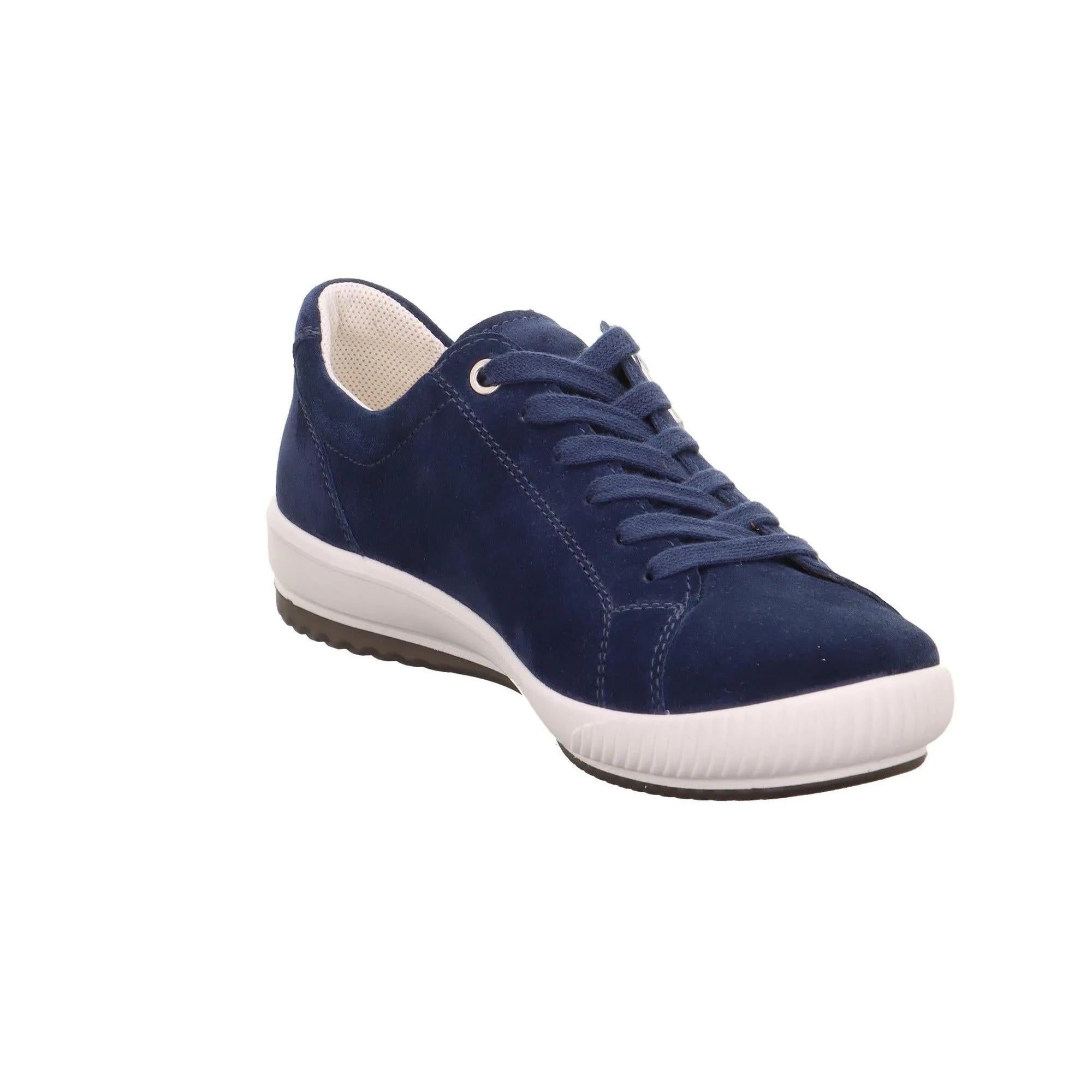 Legero Tanaro 5.0 ladies' blue suede trainers with zip and lace closure, white midsole, and black outsole.