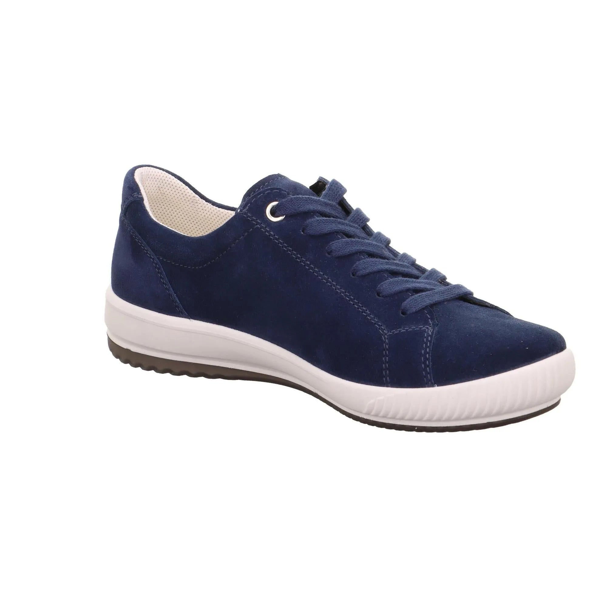 Legero ladies' blue suede trainers with lace-up and zip closure, white midsole, and cushioned interior.