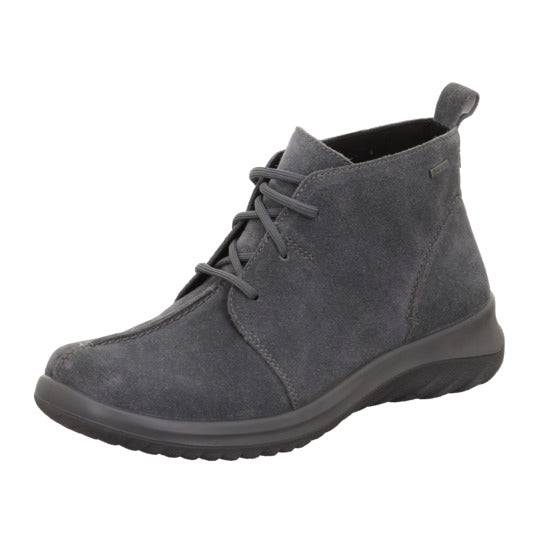 Legero Softboot 4.0 ladies grey suede waterproof ankle lace-up boots with cushioned sole and pull tab for easy wear.