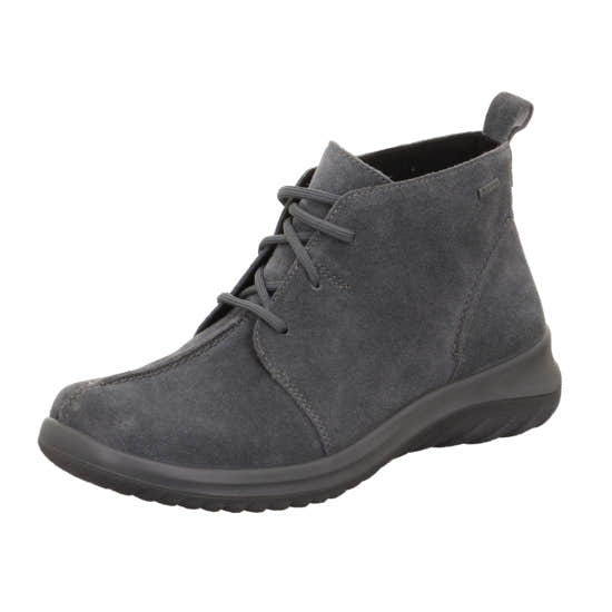 Legero Softboot 4.0 ladies grey suede waterproof ankle lace-up boots with cushioned sole and pull tab for easy wear.
