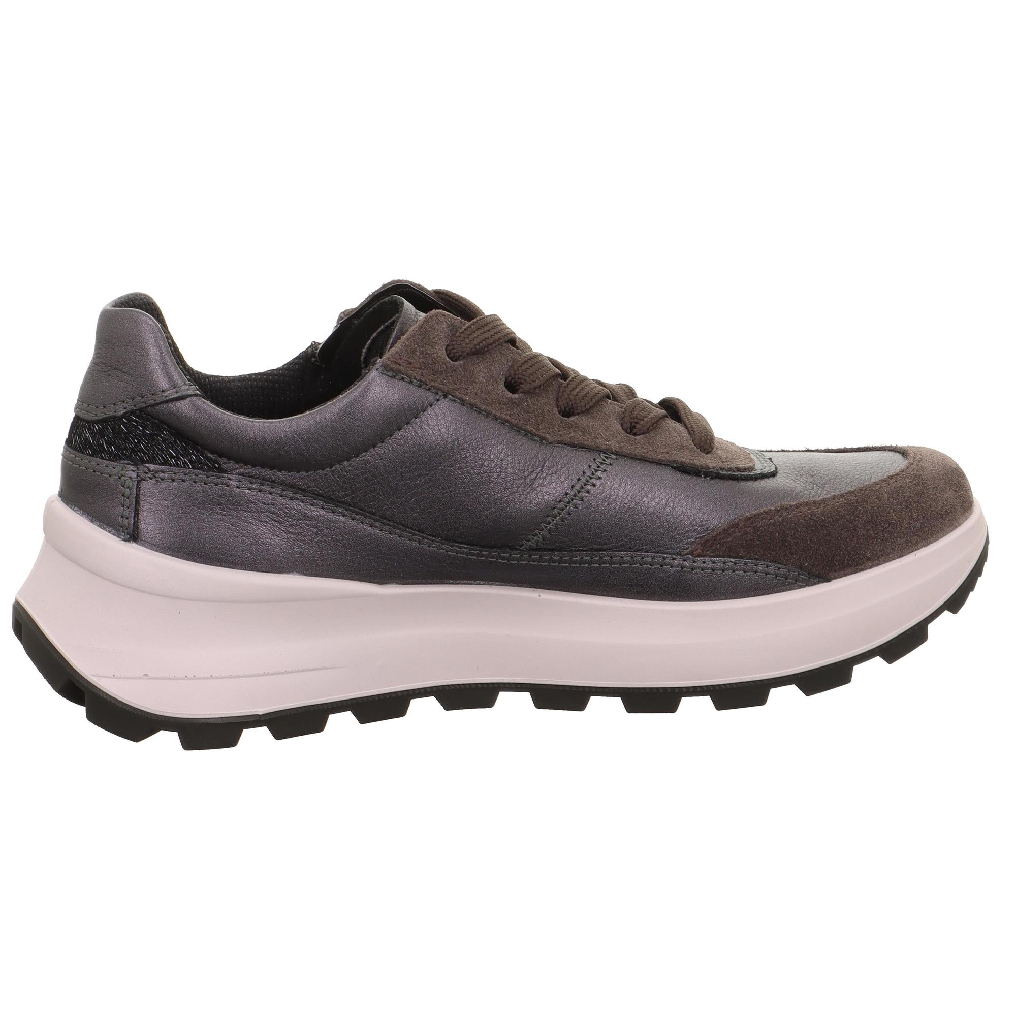Legero T4 Run 2-000407-9770 women's waterproof leather trainers in gunmetal grey with lace-up and zip closure.