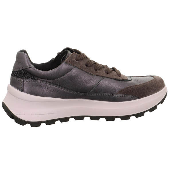 Legero T4 Run 2-000407-9770 women's waterproof leather trainers in gunmetal grey with lace-up and zip closure.