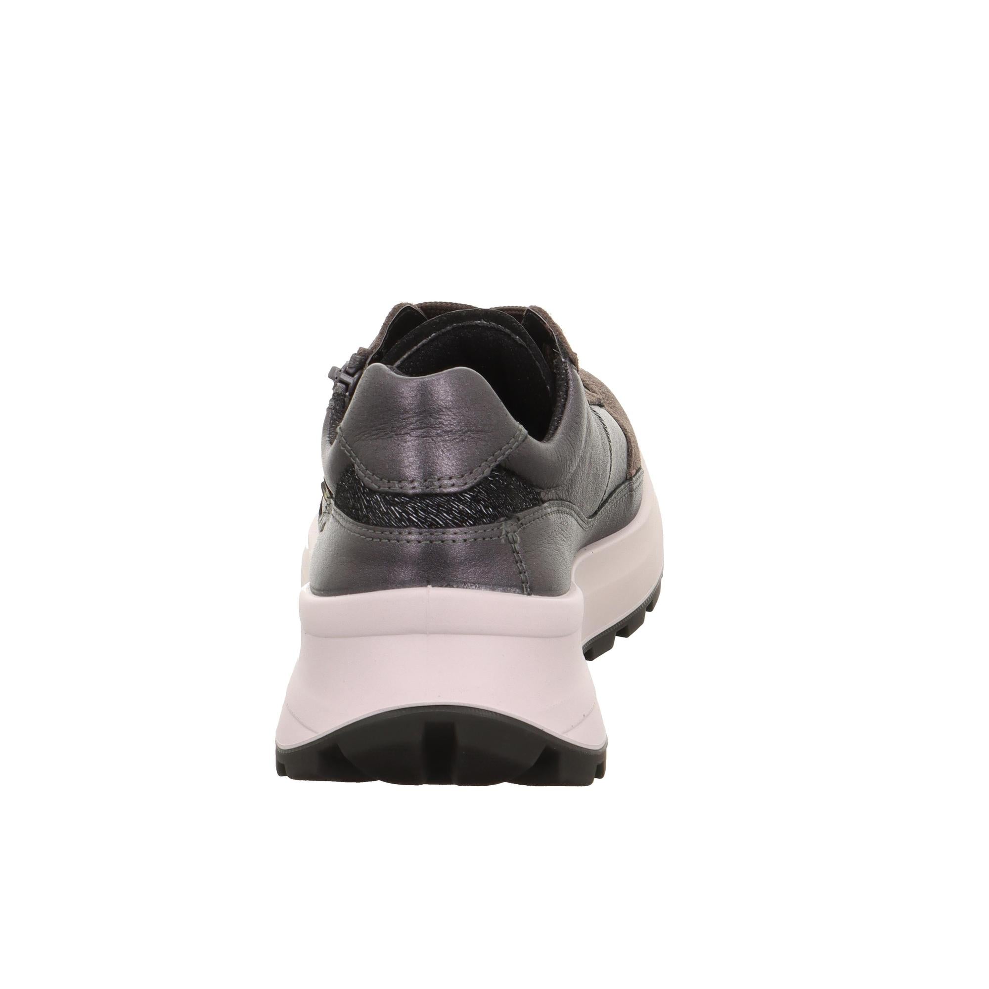 Legero T4 Run Ladies Gunmetal Grey Leather Waterproof Trainers with Zip and Lace closures, chunky white and black sole.