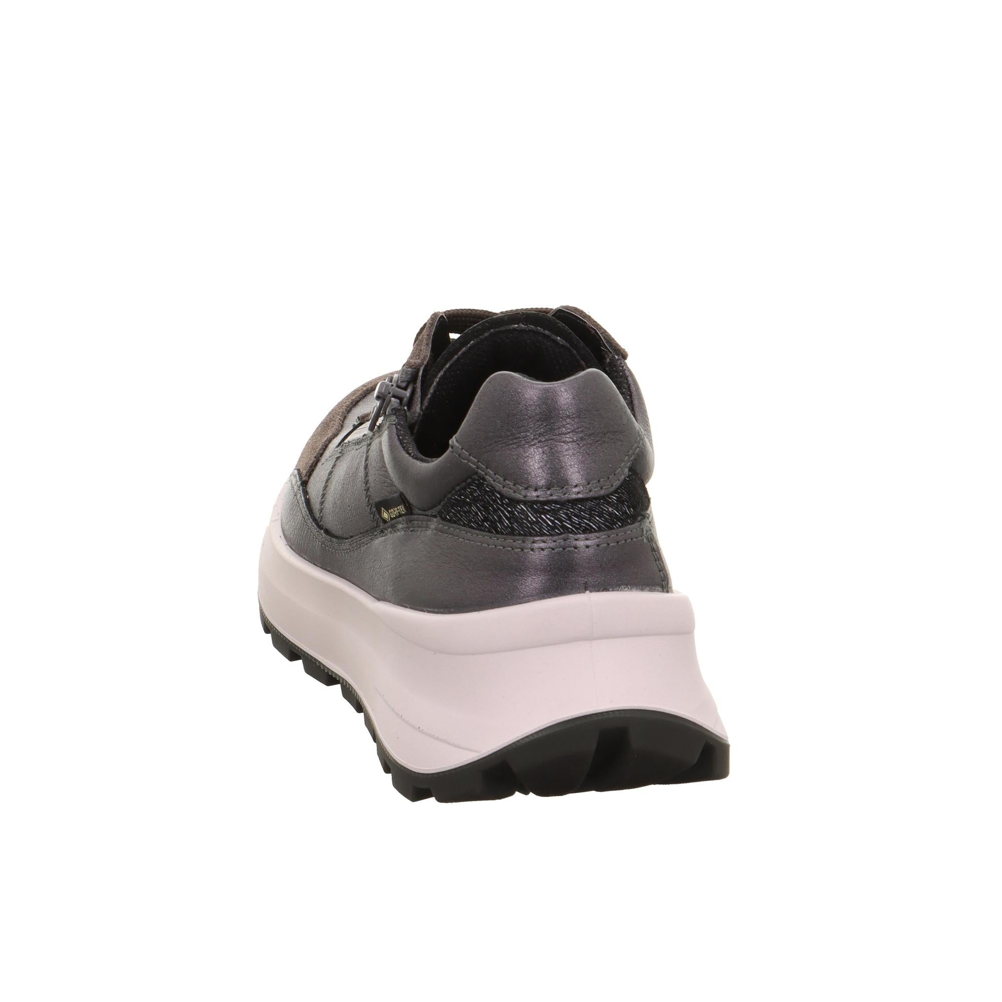 Legero T4 Run Ladies Gunmetal Grey Leather Waterproof Trainers with zip and lace, chunky white and black sole.