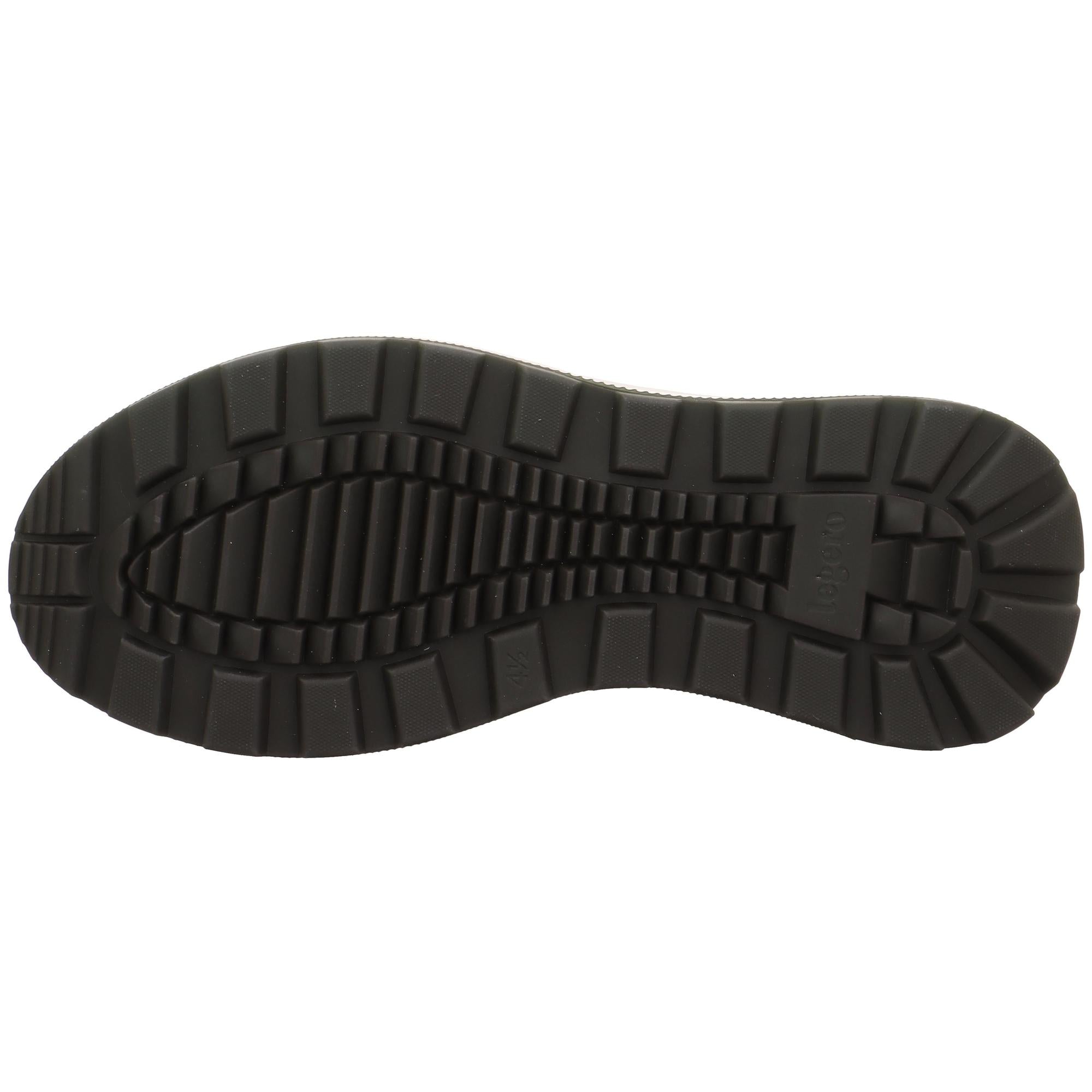 Legero T4 Run ladies waterproof grey leather trainers with zip and lace, featuring a durable black rubber sole.