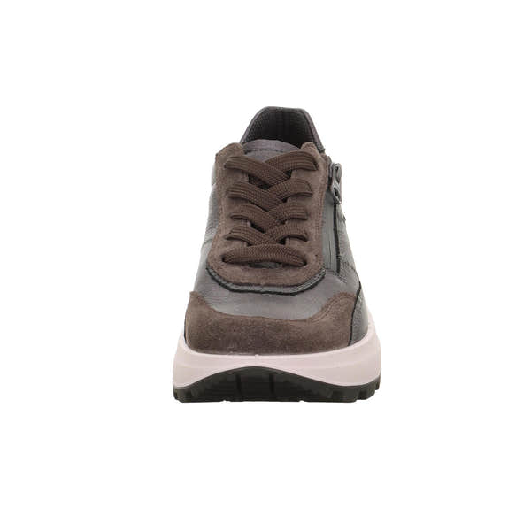 Legero T4 Run Ladies' Gunmetal Grey Leather Waterproof Trainers with zip and lace-up closure.