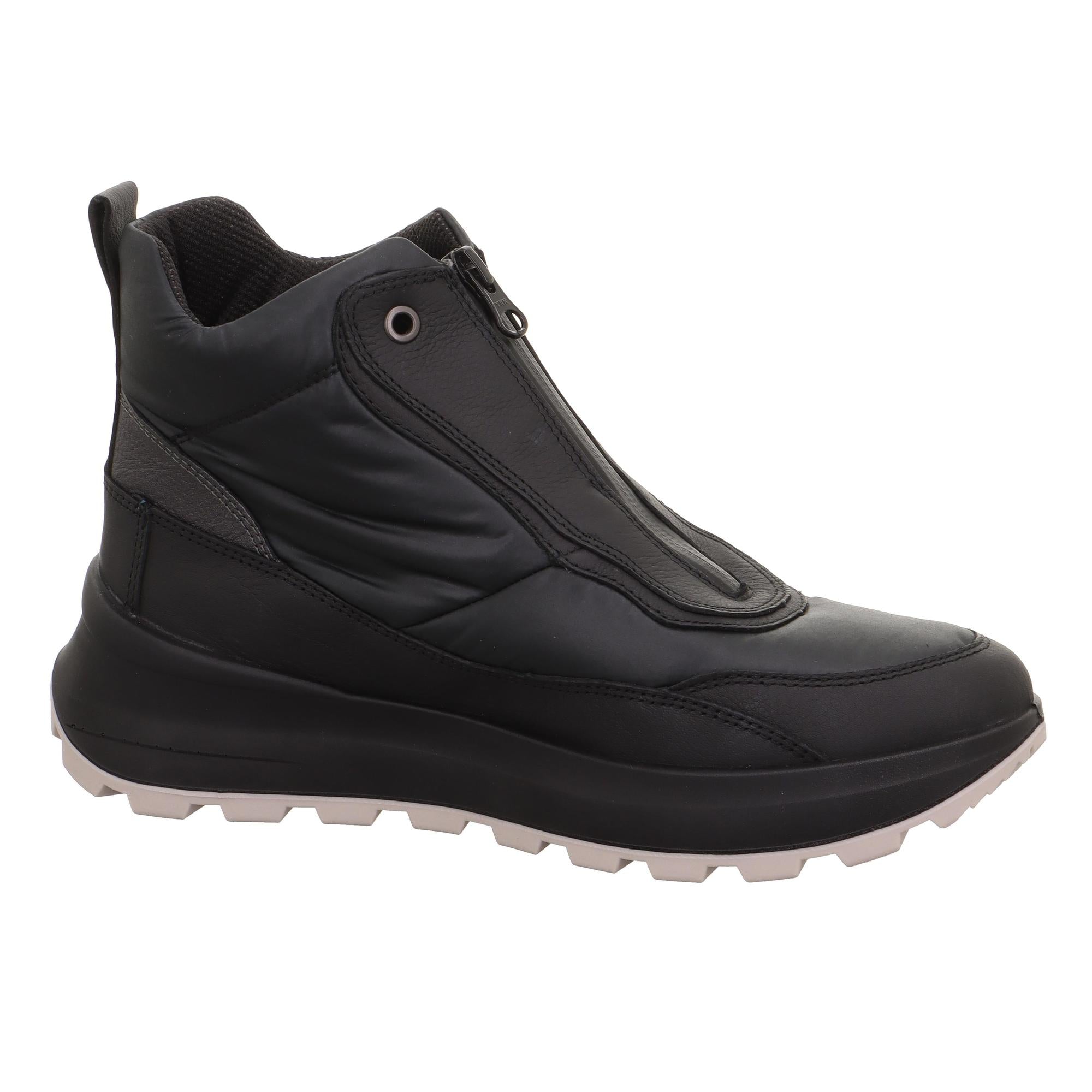 Legero T4 Run 2-000410-0100 women's black waterproof neo-tech ankle boots with front zipper and rugged sole.
