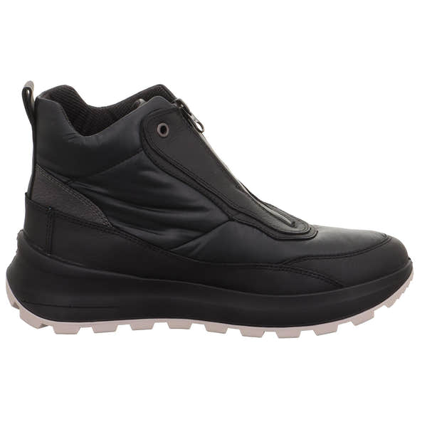 Ladies' black waterproof Neo-Tech ankle boots with front zipper, padded collar, and chunky sole.