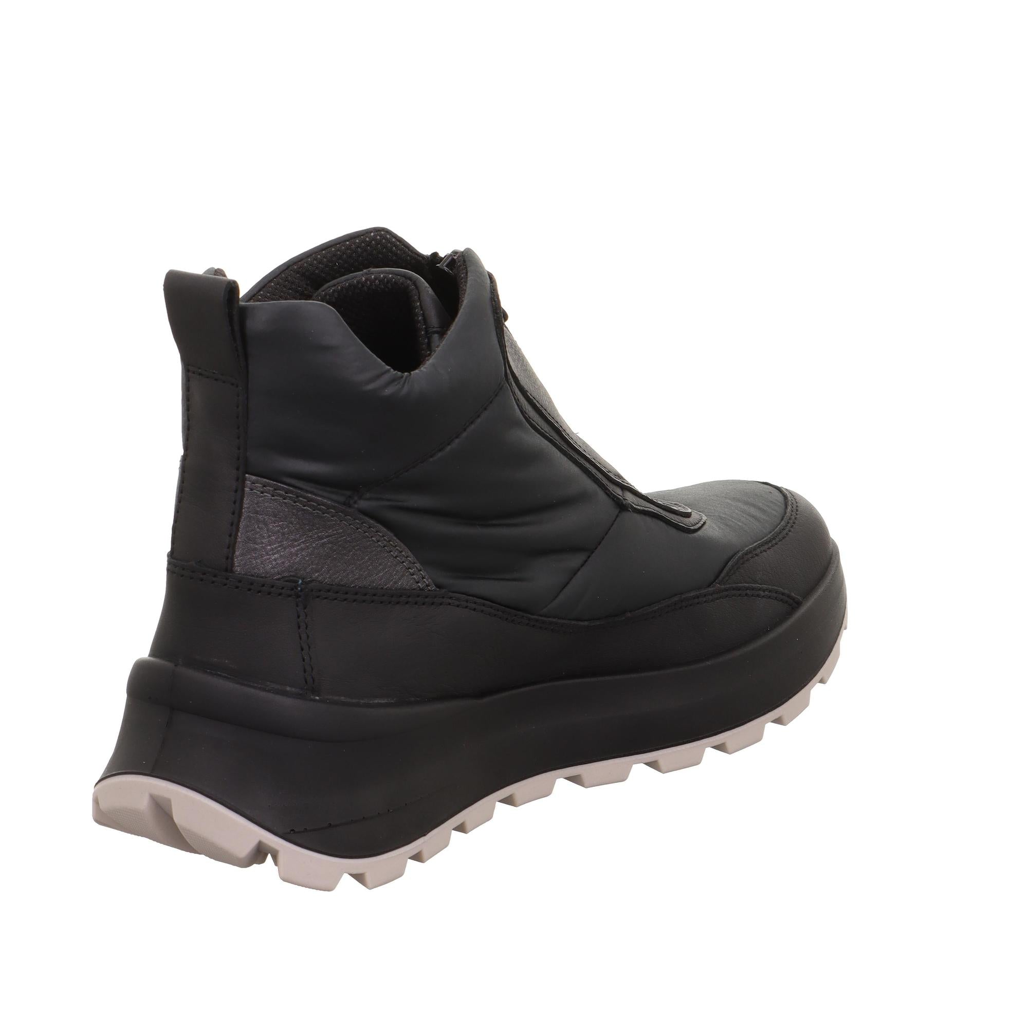 Legero T4 Run 2-000410-0100 women's black Neo-Tech waterproof ankle boots with front zip, rugged sole, and padded collar.