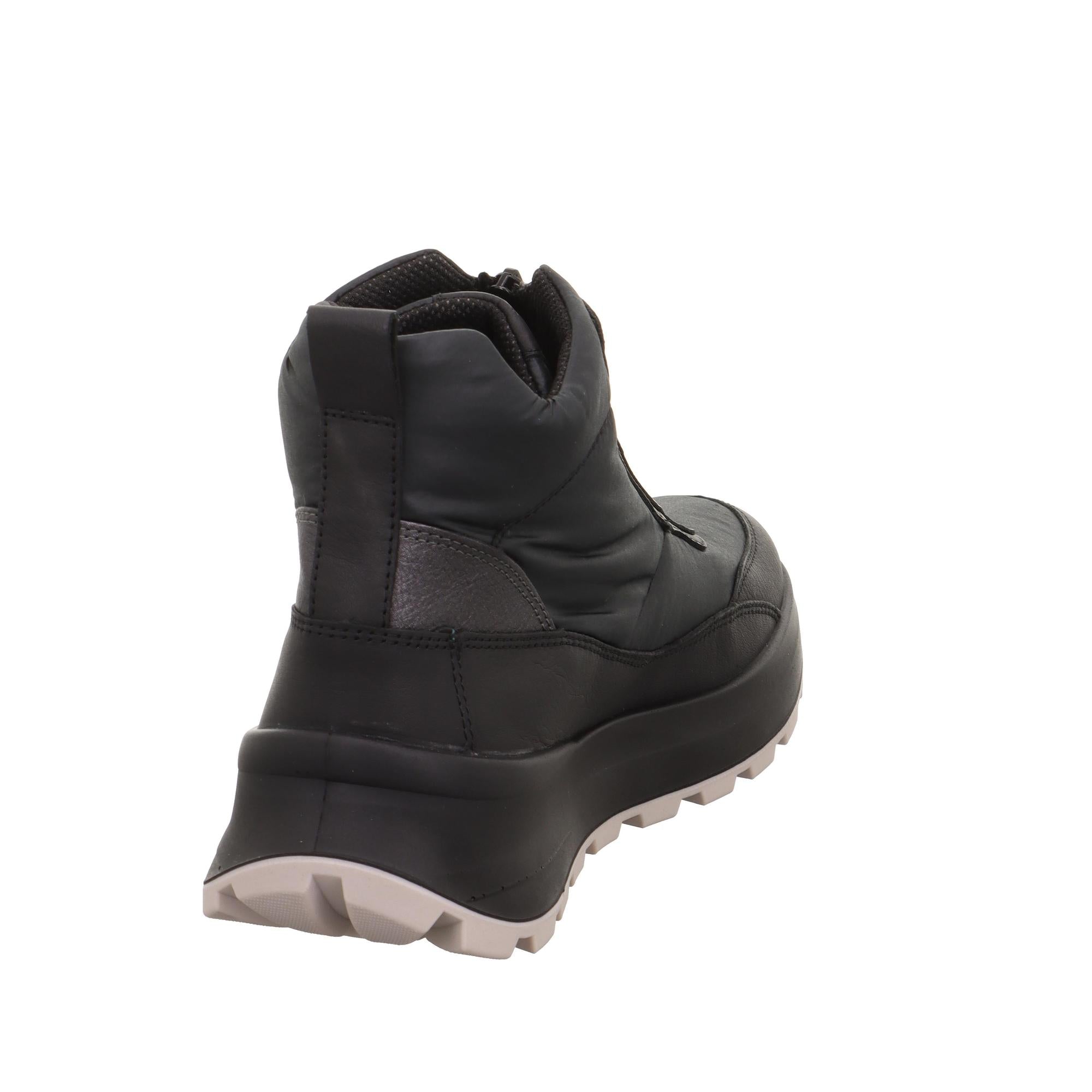 Legero T4 Run Ladies Black Waterproof Neo-Tech Ankle Boots with front zip and chunky white sole.