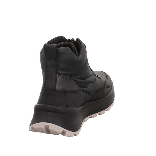 Legero T4 Run Ladies Black Waterproof Neo-Tech Ankle Boots with front zip and chunky white sole.