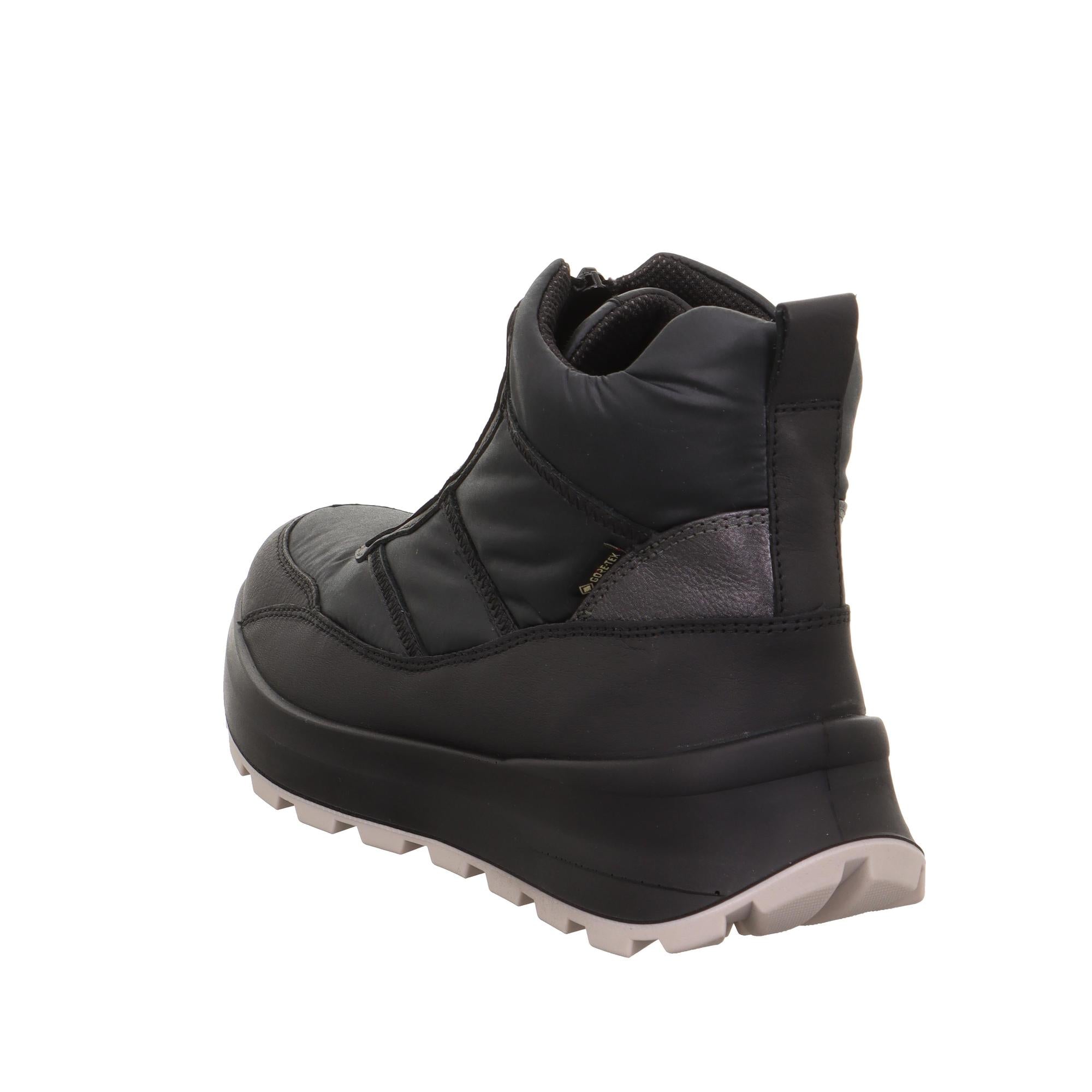 Legero T4 Run 2-000410-0100 women's black waterproof Neo-Tech ankle boots with front zipper and rugged sole.