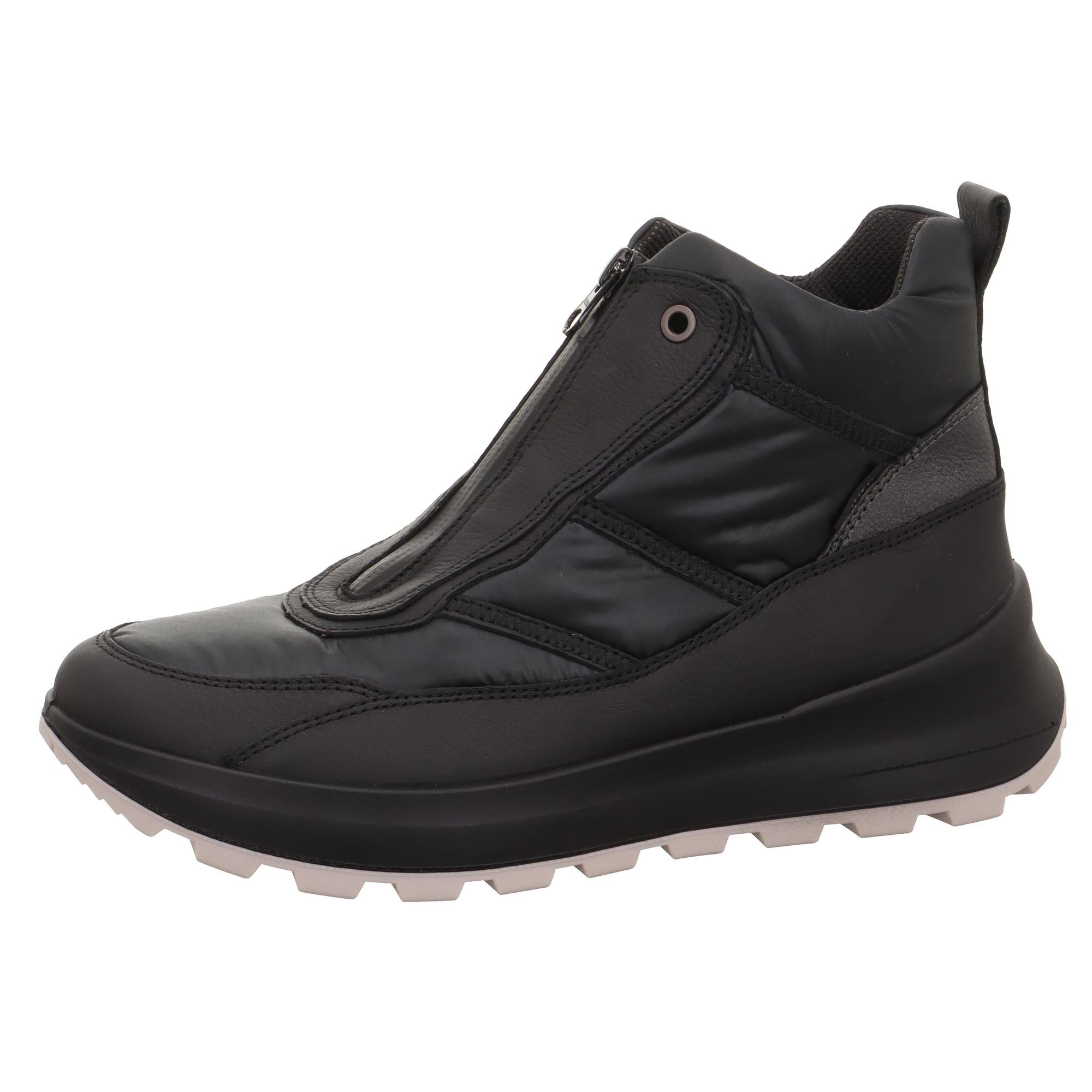 Legero T4 Run 2-000410-0100 women's black waterproof ankle boots with front zipper and Neo-Tech design.