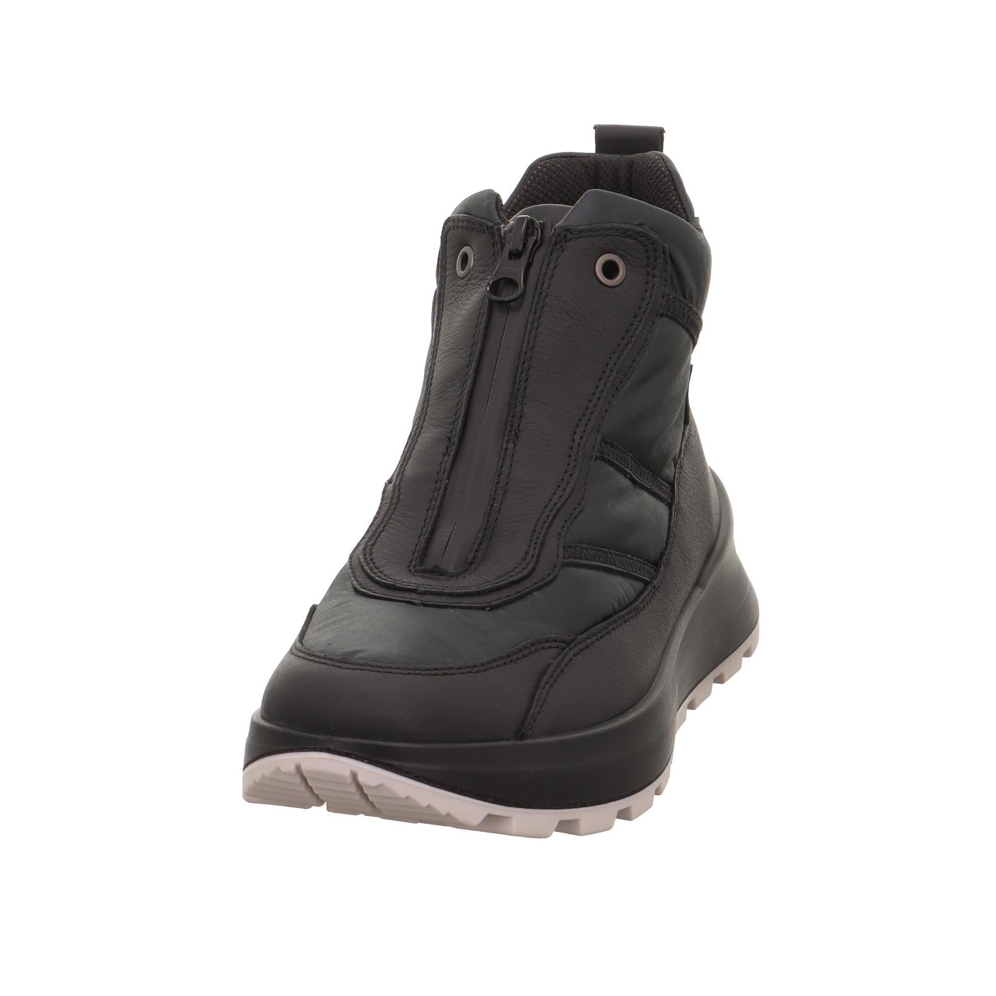 Legero T4 Run 2-000410-0100 women's black waterproof Neo-Tech ankle boots with front zipper and rugged sole.