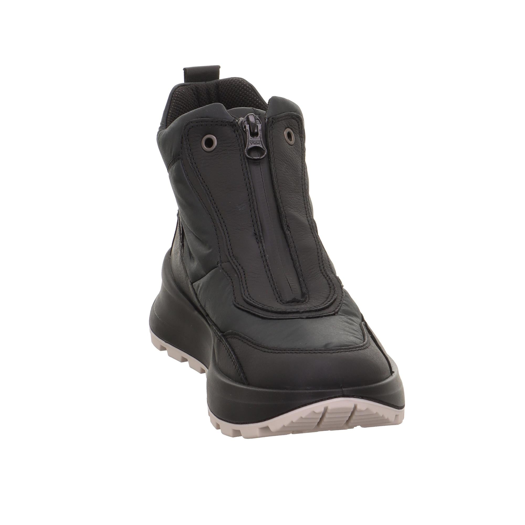 Legero T4 Run 2-000410-0100 women's black waterproof Neo-Tech ankle boots with front zipper and rugged sole.