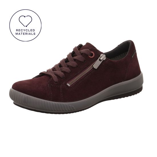 Legero Tanaro 5.0 women's dark cherry red suede waterproof trainers with zip and lace, lightweight sole, recycled materials.