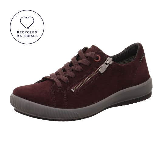 Legero Tanaro 5.0 women's dark cherry red suede waterproof trainers with zip and lace, lightweight sole, recycled materials.