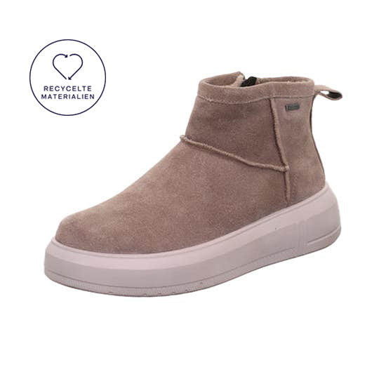 Legero Wonder ladies dark clay suede waterproof ankle boot with side zipper and recycled materials.