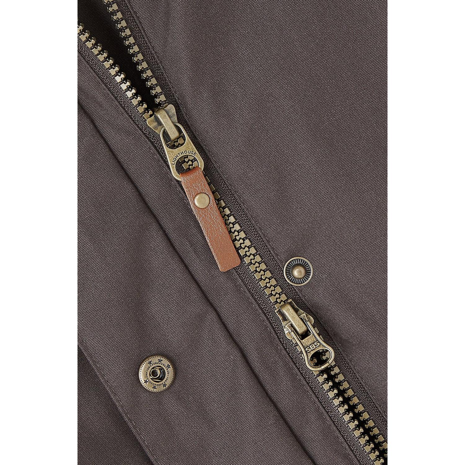 Lighthouse Isobel Cocoa Ladies Padded Waterproof Coat with front zipper, leather zipper pull, and metal snaps in brown.
