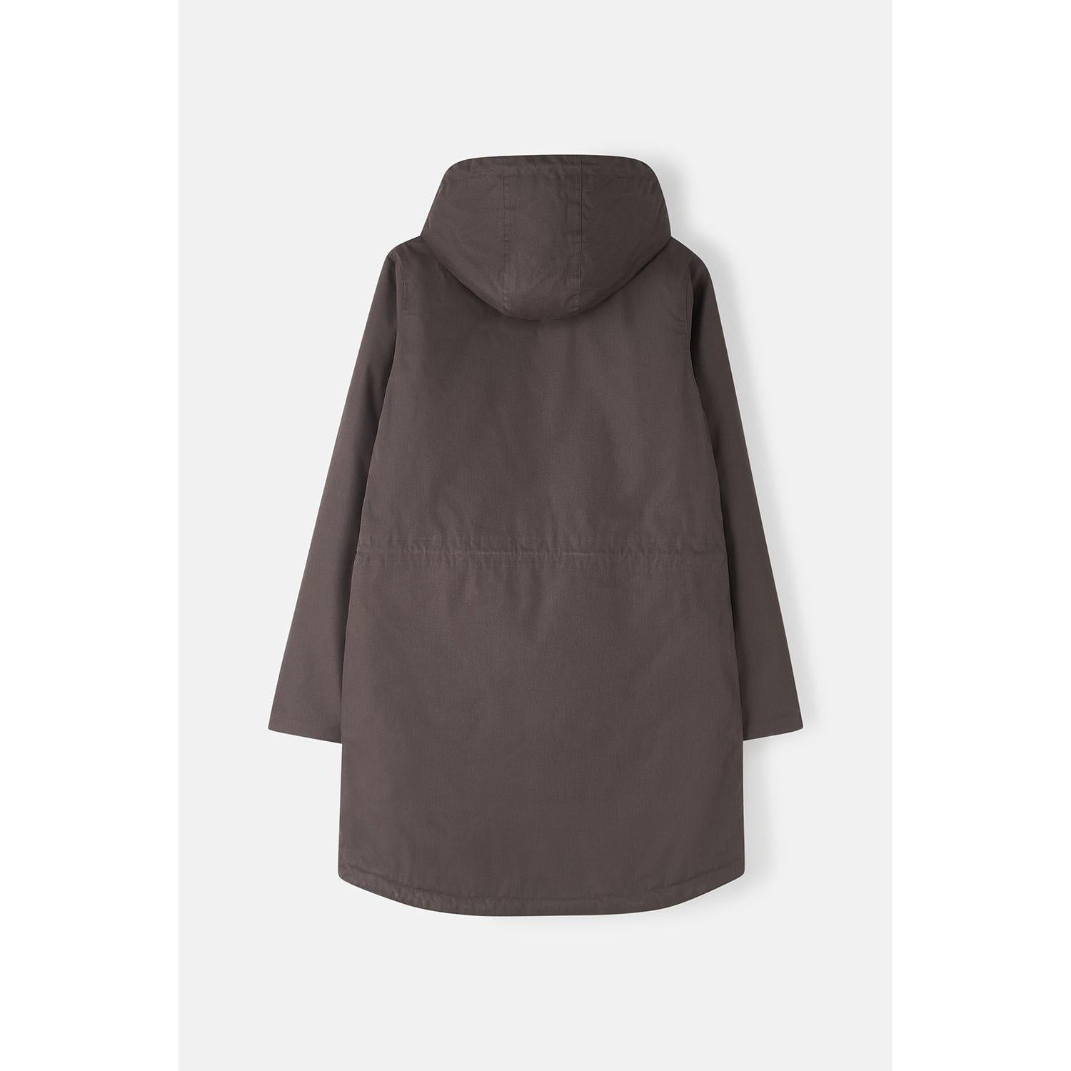 Lighthouse Isobel Cocoa women's padded waterproof coat with hood, black color, and long length, ideal for winter rain protection.