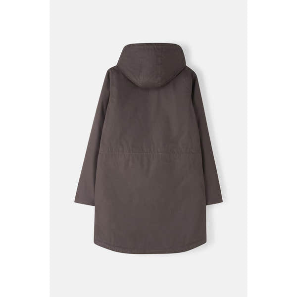 Lighthouse Isobel Cocoa women's padded waterproof coat with hood, black color, and long length, ideal for winter rain protection.