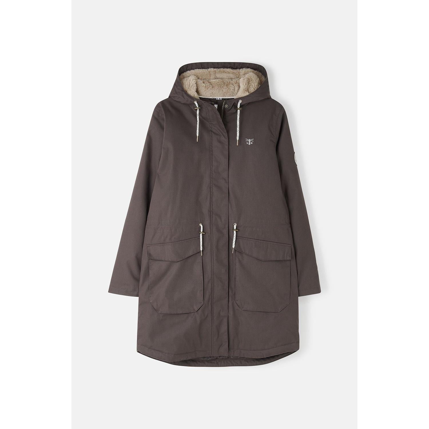 Lighthouse Isobel Cocoa women's padded waterproof coat with hoodie and fleece lining, outdoor winter jacket.