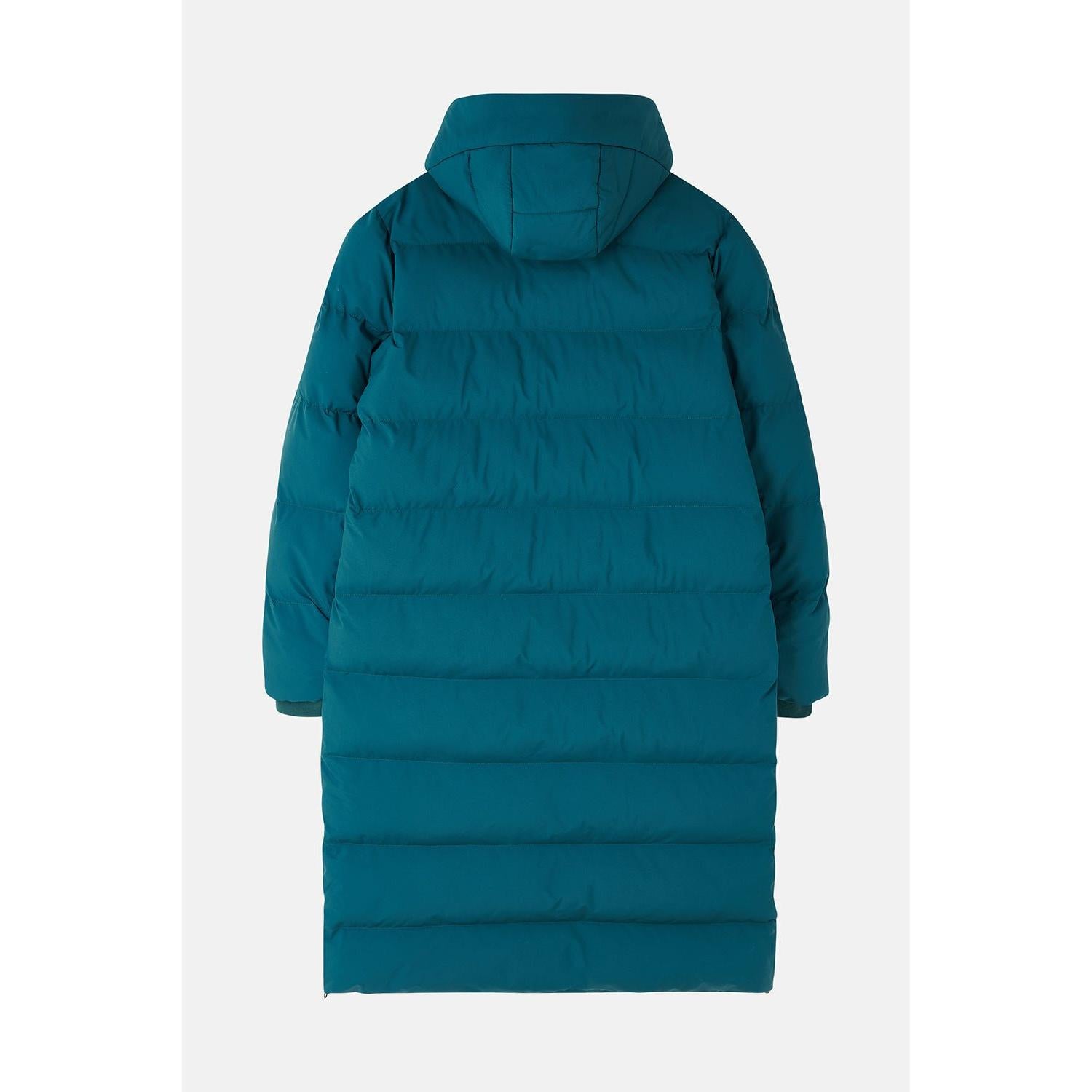 Lighthouse Savannah Pine Ladies Puffer Coat with hood, teal color, quilted design, long length, insulated winter outerwear.