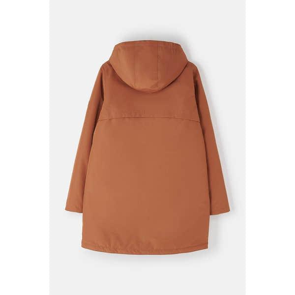 Lighthouse Scarlet Ladies Waterproof Coat in Rust with hood, long sleeves, and quilted design for rainy weather protection.