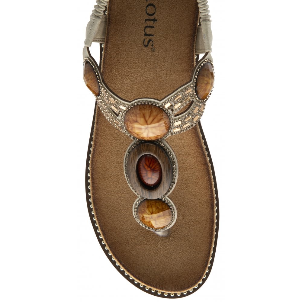 Lotus Alcina Ladies Natural Elasticated Sandals with embellished gemstone details and open toe design.